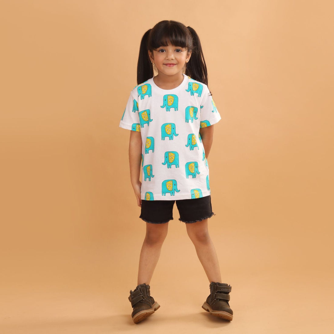 Boy - Elephant Print Short Sleeve Cotton T-Shirt & Shorts Set