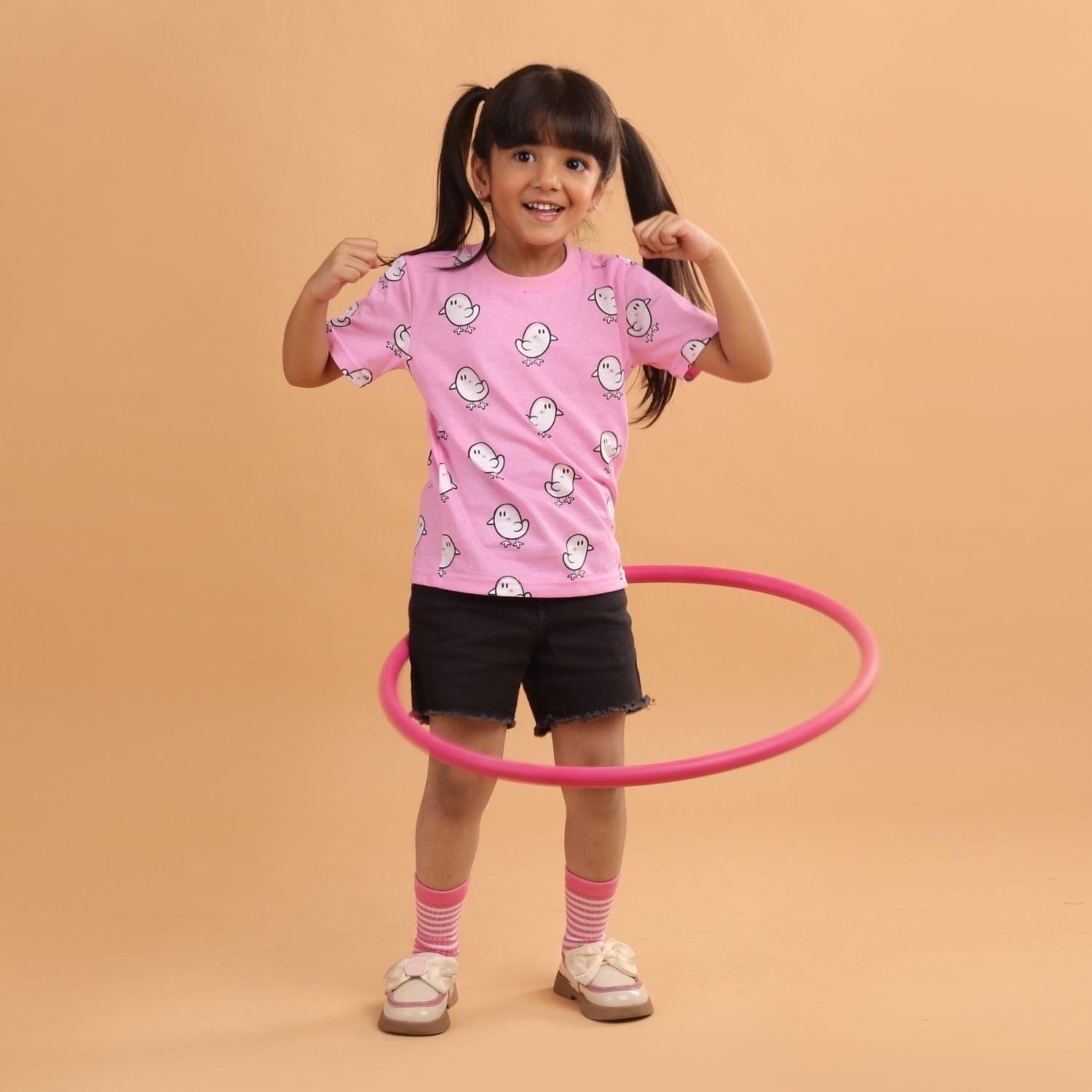 Girl - Duck Print Short Sleeve Cotton T-Shirt & Shorts Set