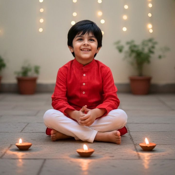 Orange Cotton Dobby Booty Kurta