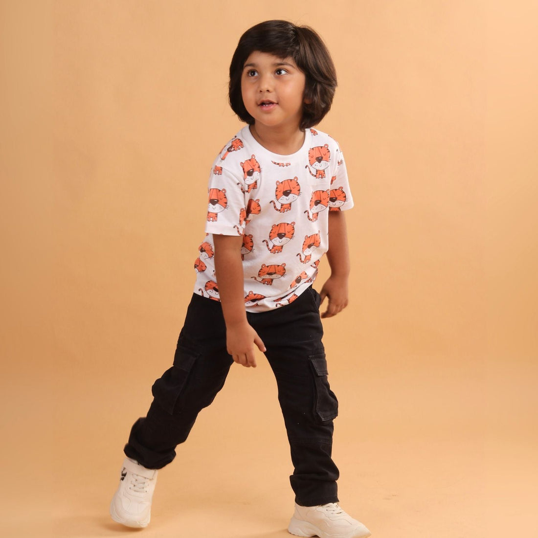 Girl - Tiger Print Short Sleeve Cotton T-Shirt & Shorts Set