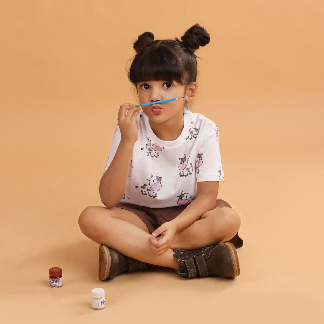 Boy - Cow Print Short Sleeve Cotton T-Shirt & Shorts Set