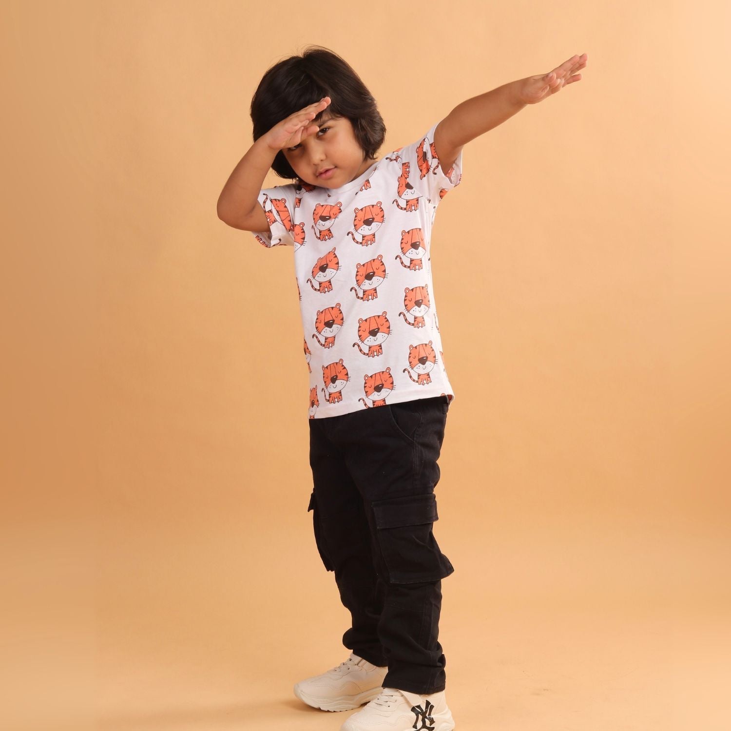 Girl - Tiger Print Short Sleeve Cotton T-Shirt & Shorts Set