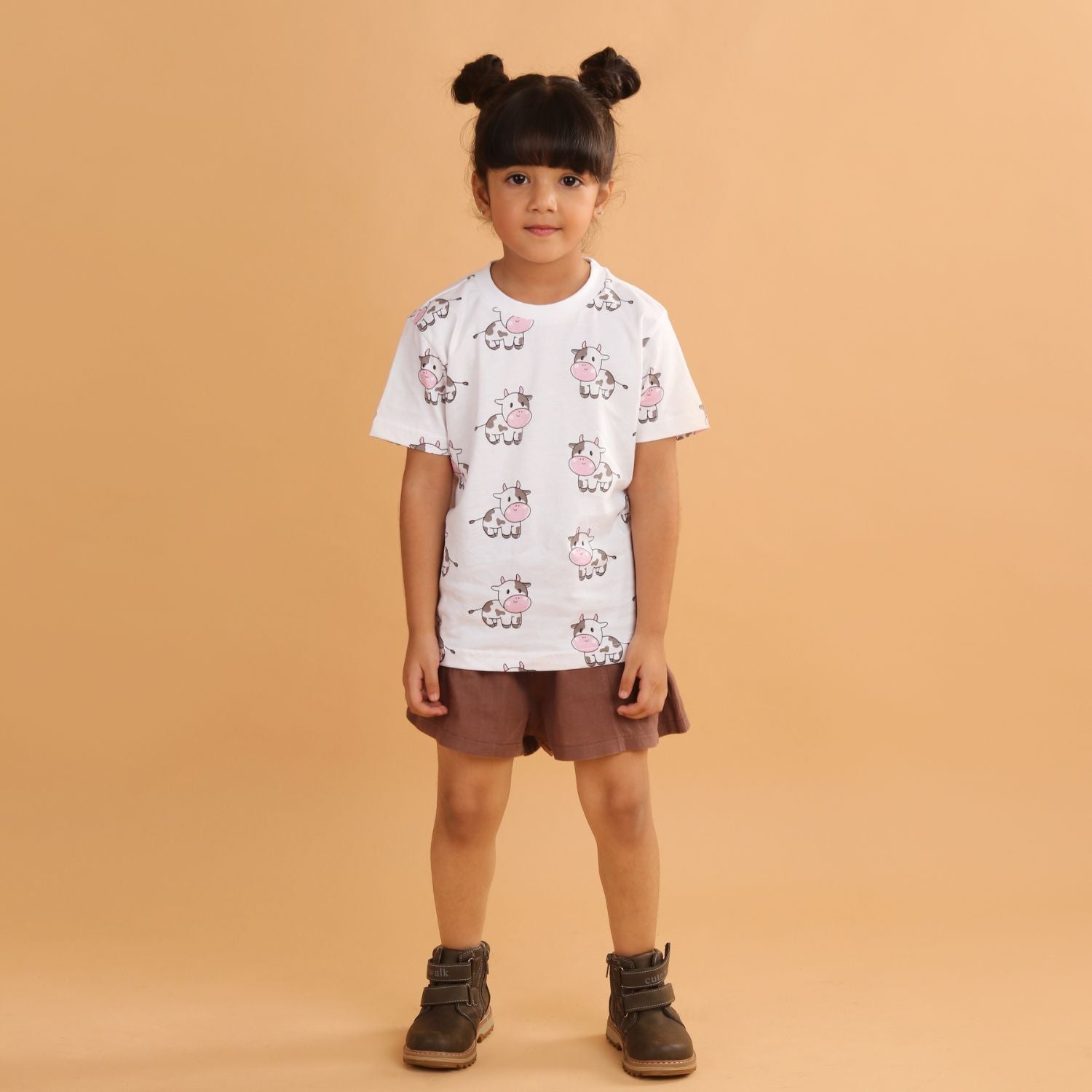 Boy - Cow Print Short Sleeve Cotton T-Shirt & Shorts Set