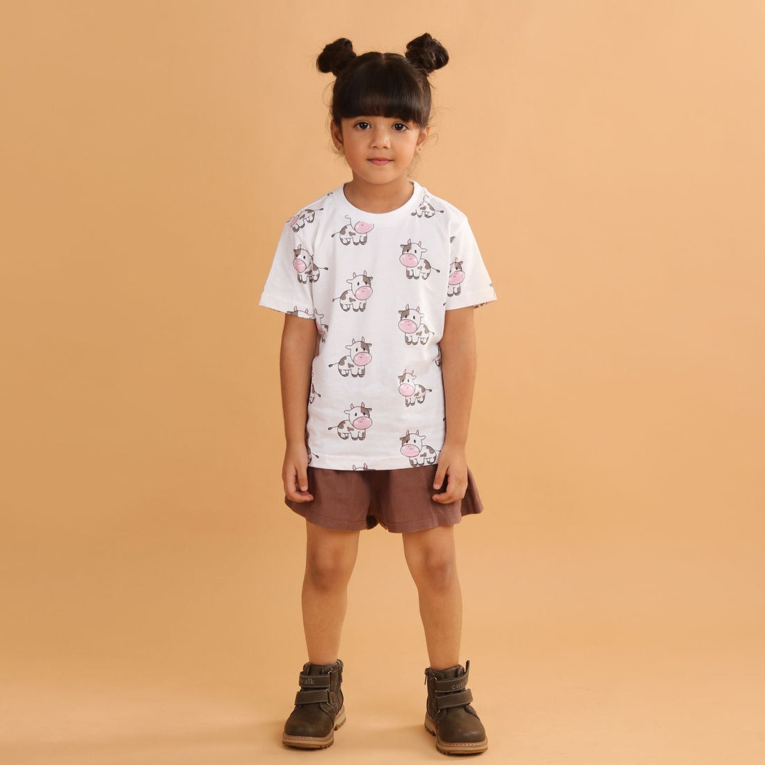 Boy - Cow Print Short Sleeve Cotton T-Shirt & Shorts Set