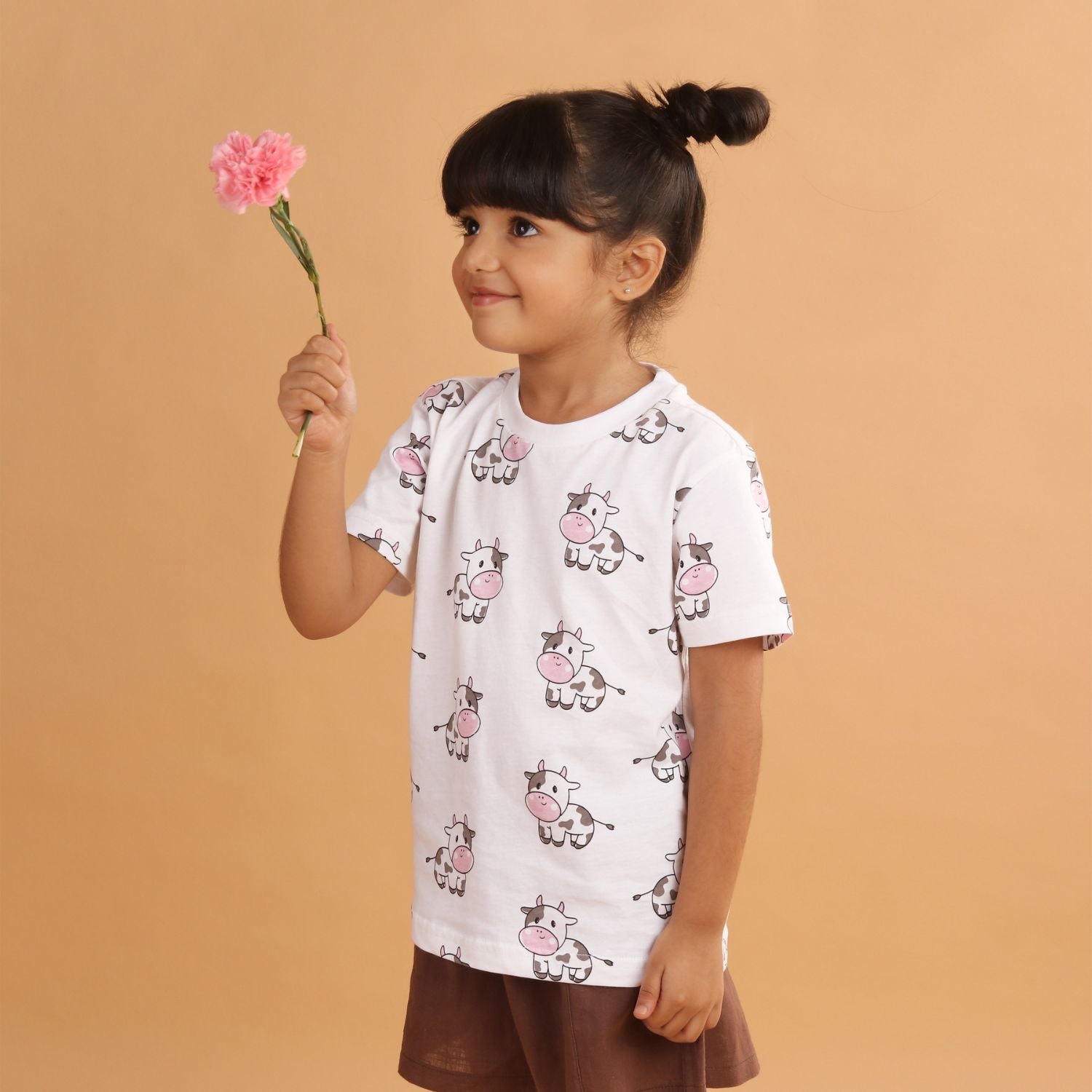 Girl - Cow Print Short Sleeve Cotton T-Shirt & Shorts Set