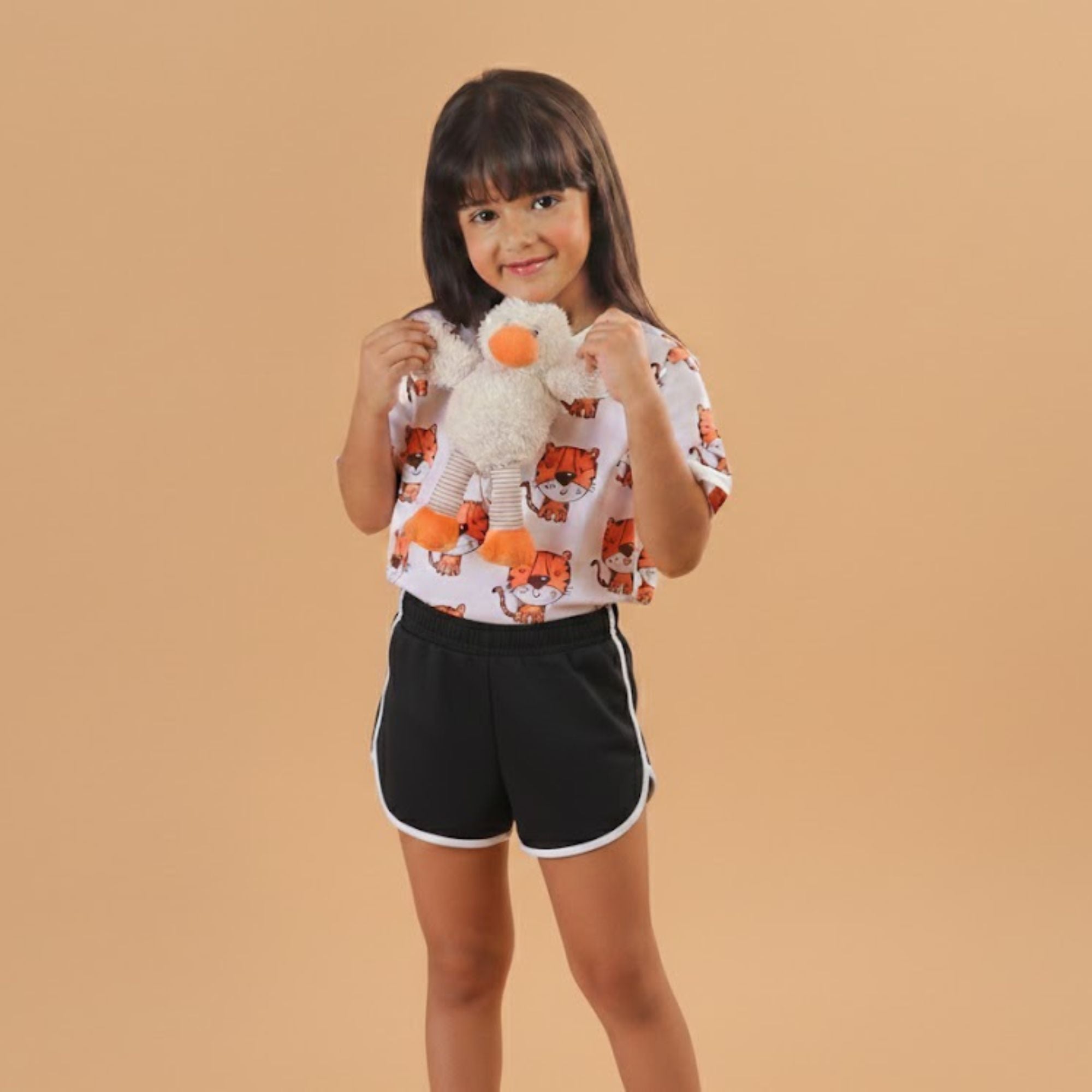 Girl Tiger Print Short Sleeve Cotton T-Shirt & Shorts Set