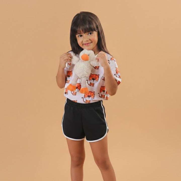 Girl Tiger Print Short Sleeve Cotton T-Shirt & Shorts Set
