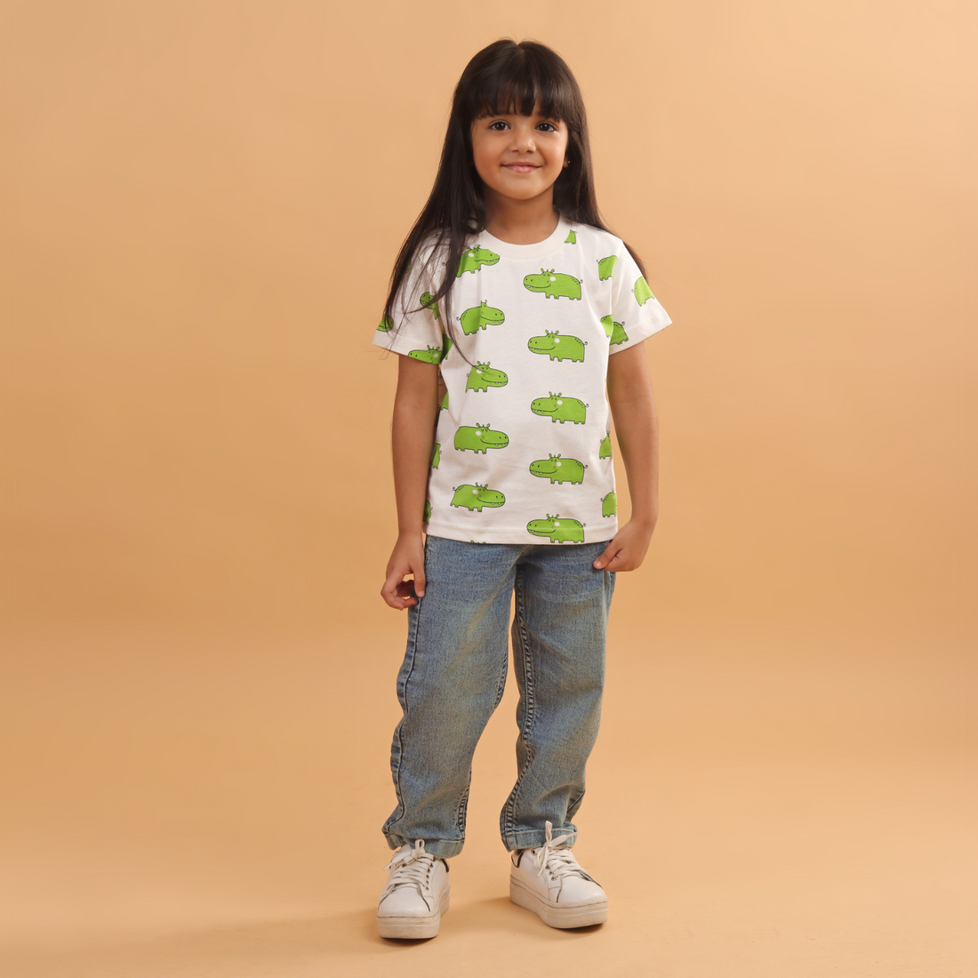 Boy - Hippo Print Short Sleeve Cotton T-Shirt & Shorts Set