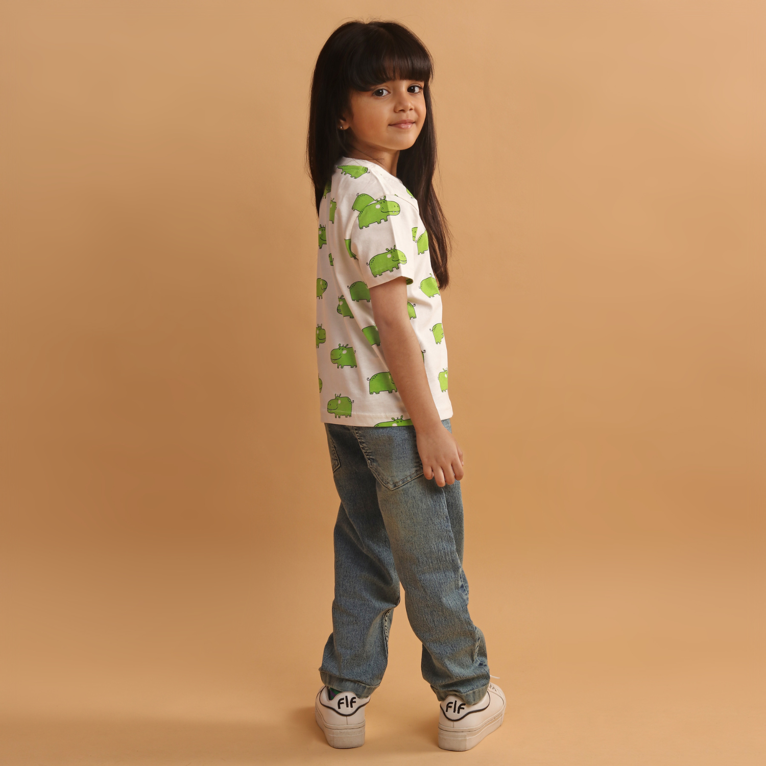 Girl - Hippo Print Short Sleeve Cotton T-Shirt & Shorts Set