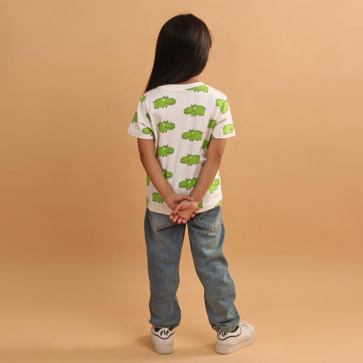 Girl - Hippo Print Short Sleeve Cotton T-Shirt & Shorts Set