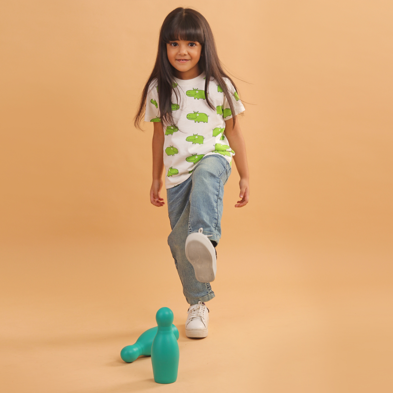 Girl - Hippo Print Short Sleeve Cotton T-Shirt & Shorts Set