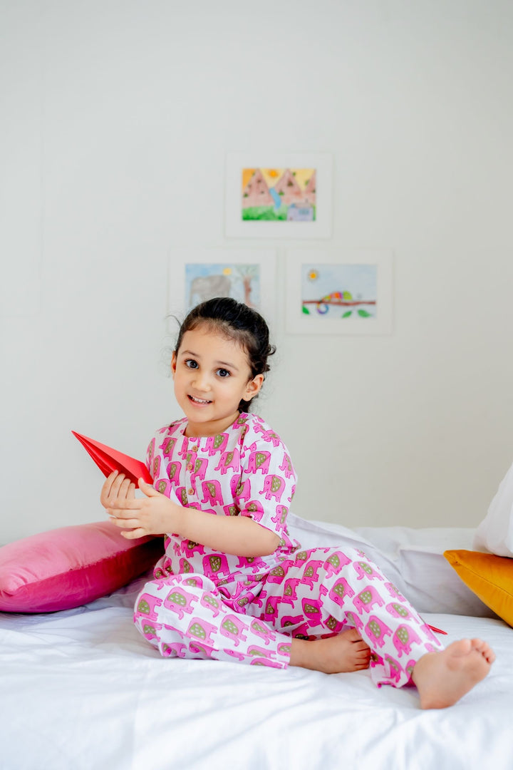 Pink Elephant Girls Night Suit Set