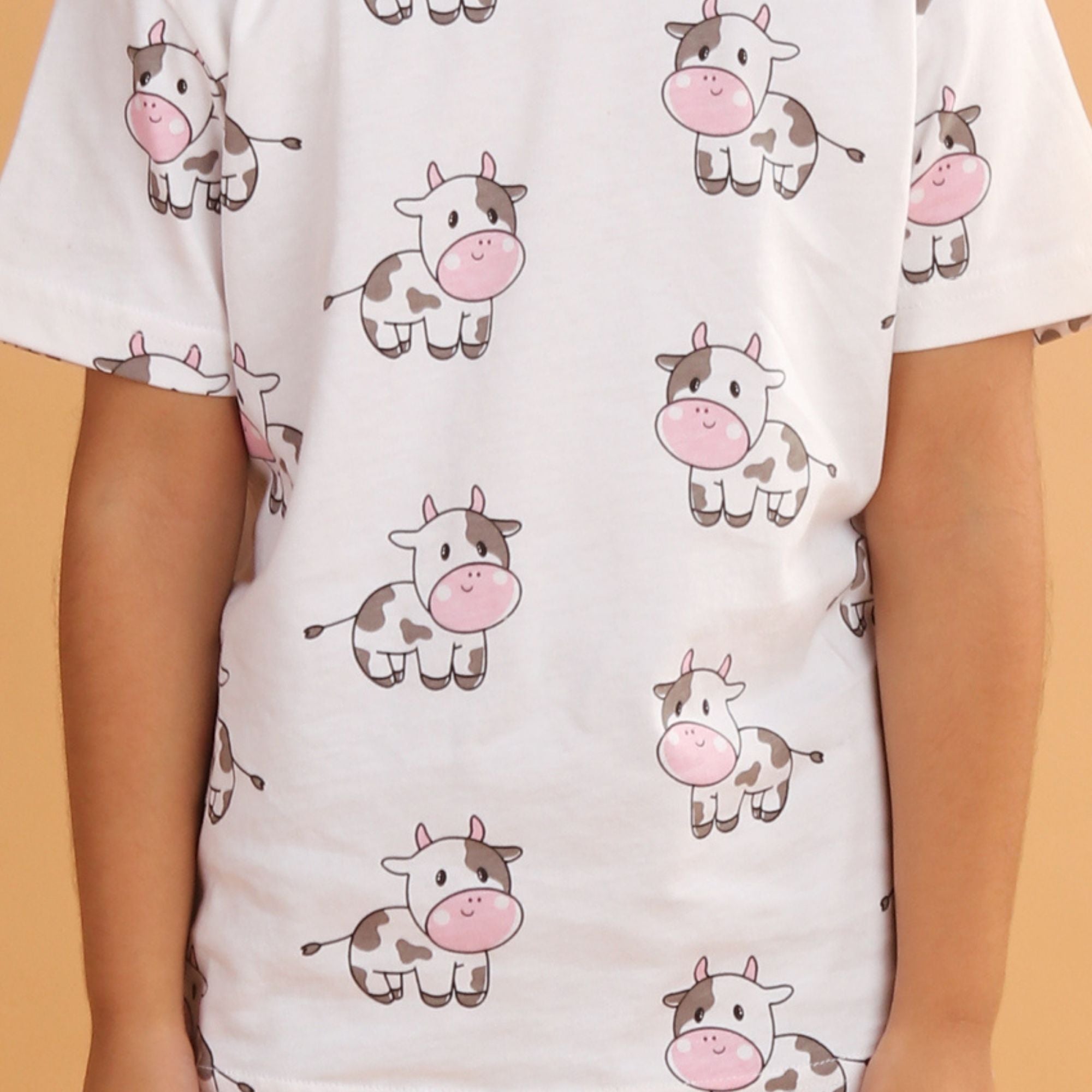 Girl Cow Print Short Sleeve Cotton T-Shirt & Shorts Set