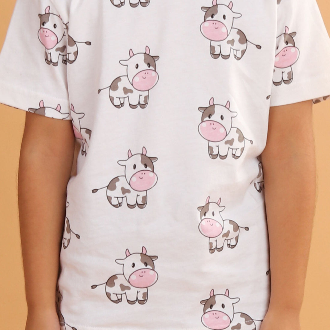Girl Cow Print Short Sleeve Cotton T-Shirt & Shorts Set