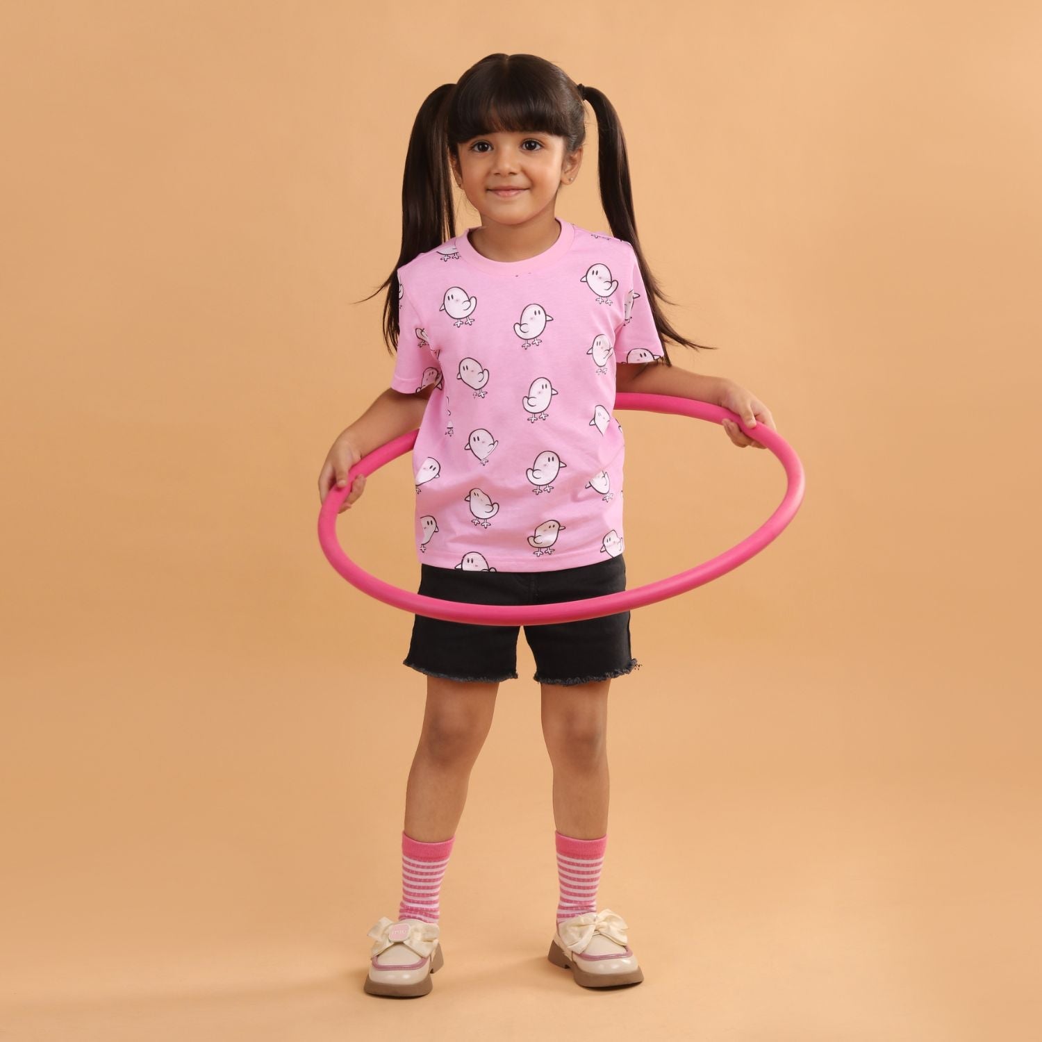 Girl - Duck Print Short Sleeve Cotton T-Shirt & Shorts Set