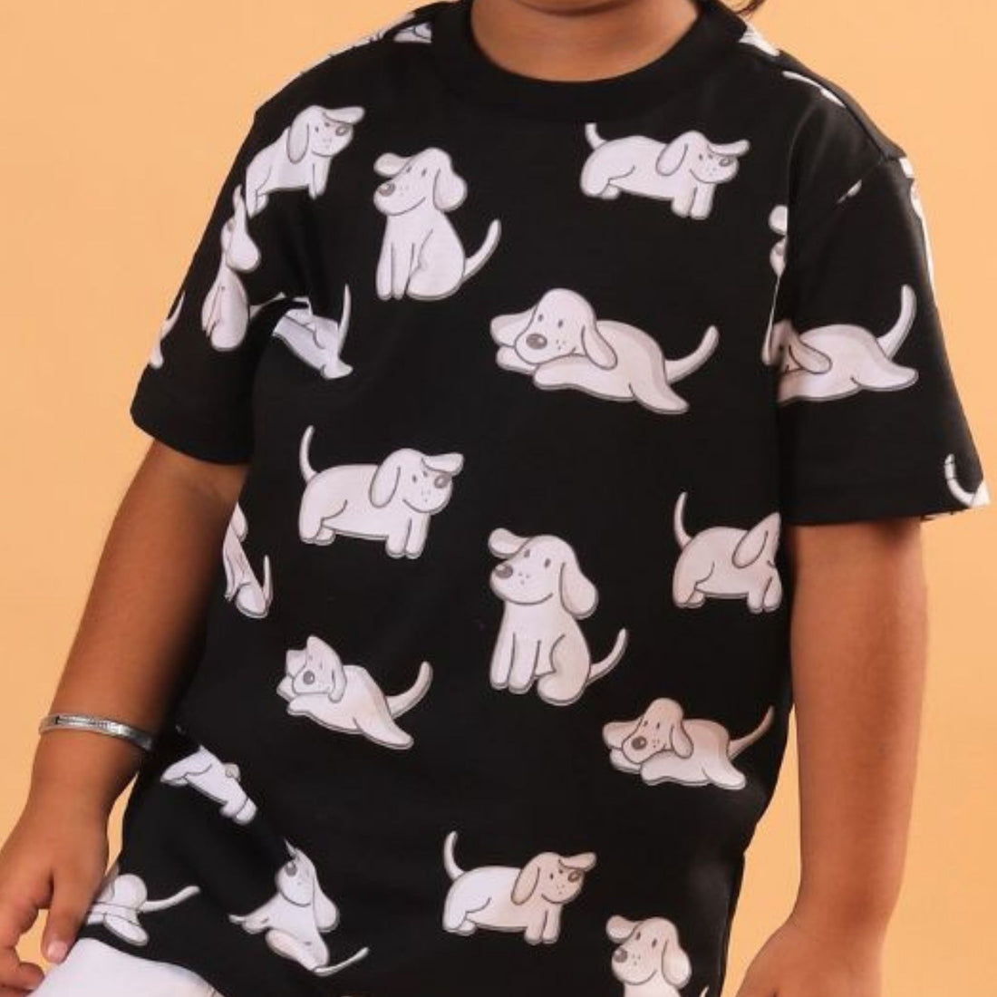 Girl Dog Print Short Sleeve Cotton T-Shirt & Shorts Set