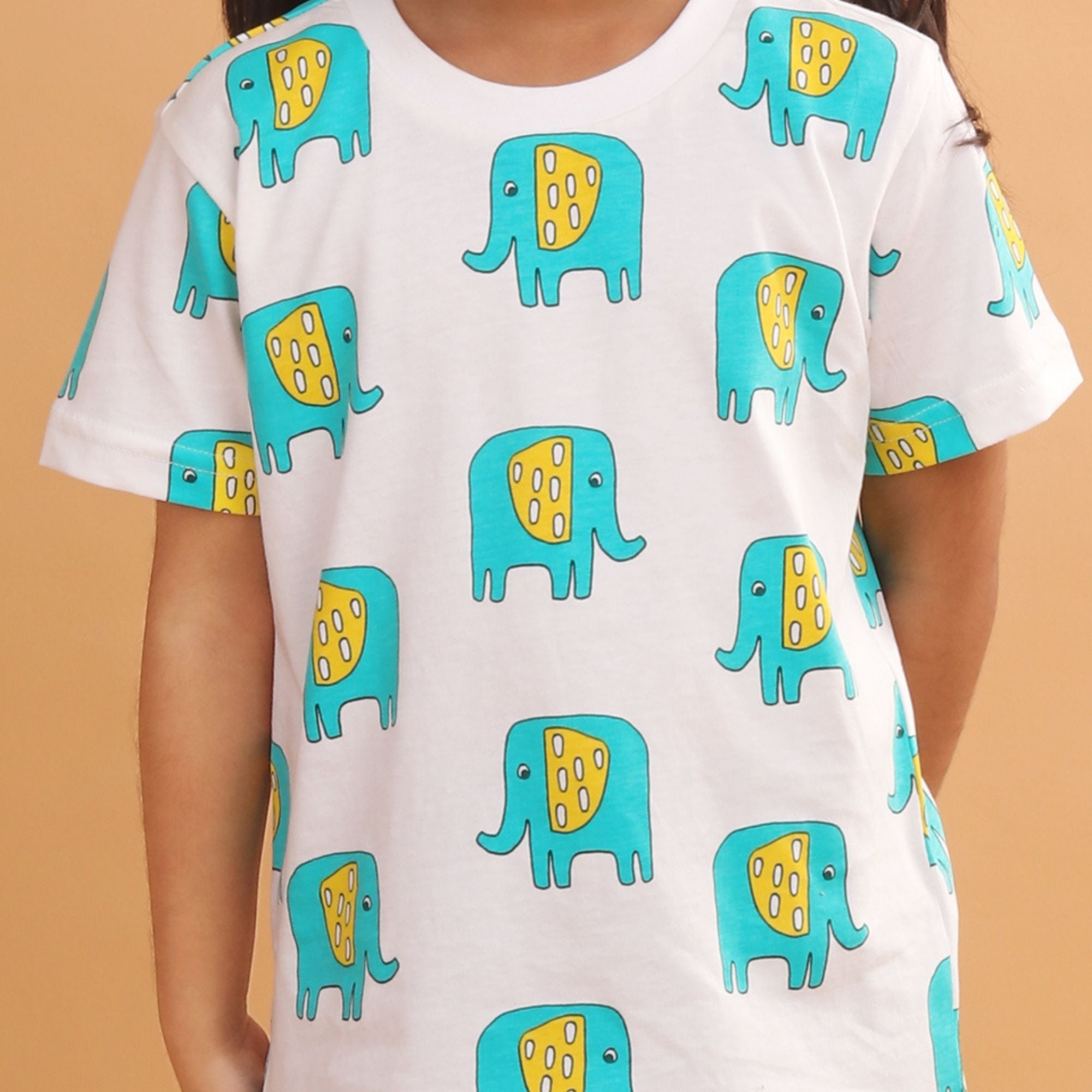 Girl Elephant Print Short Sleeve Cotton T-Shirt & Shorts Set