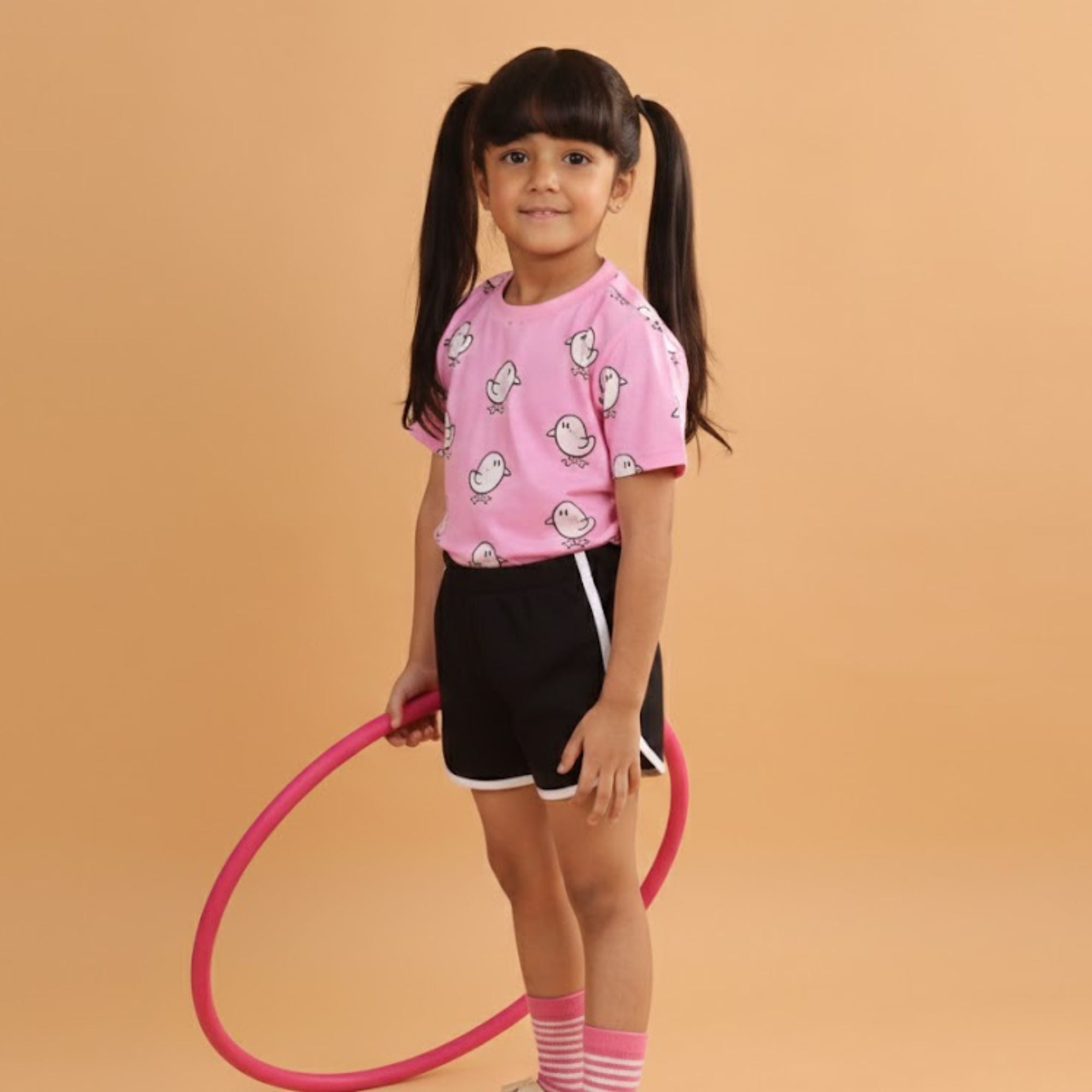 Girl Duck Print Short Sleeve Cotton T-Shirt & Shorts Set