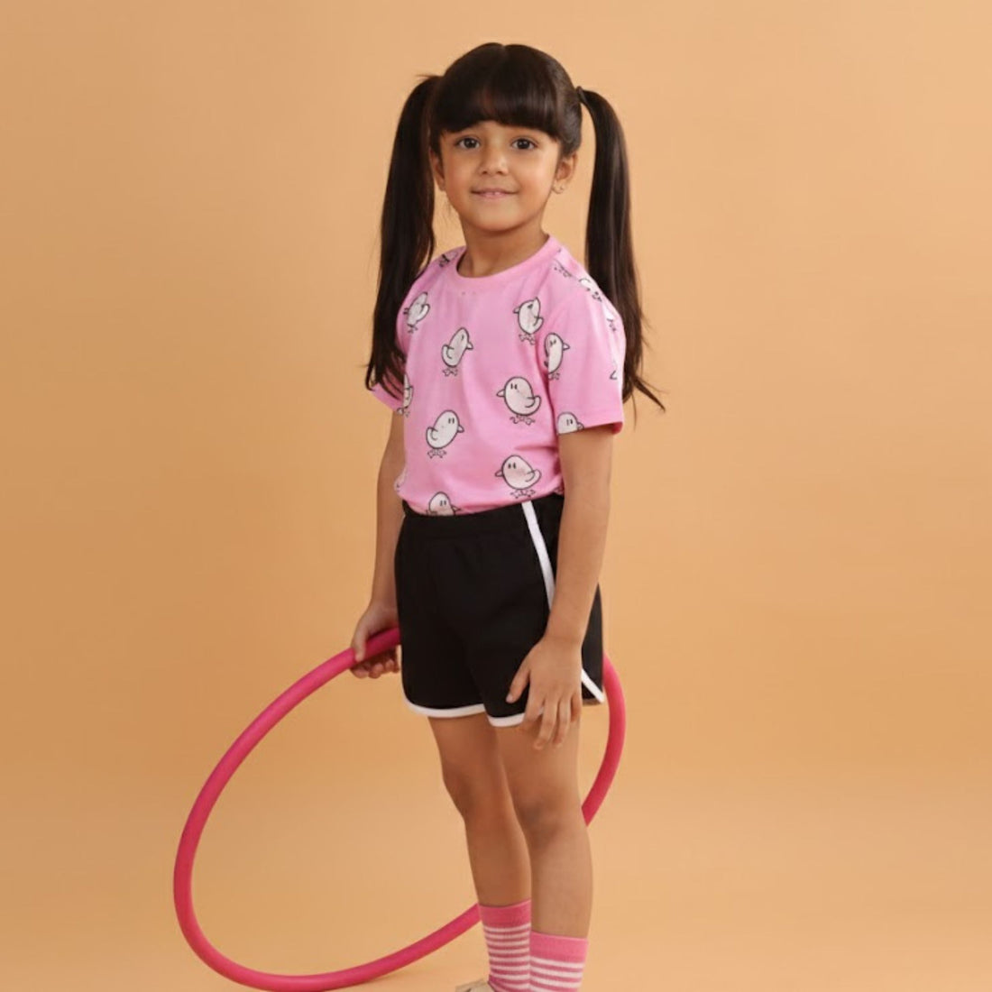 Girl Duck Print Short Sleeve Cotton T-Shirt & Shorts Set