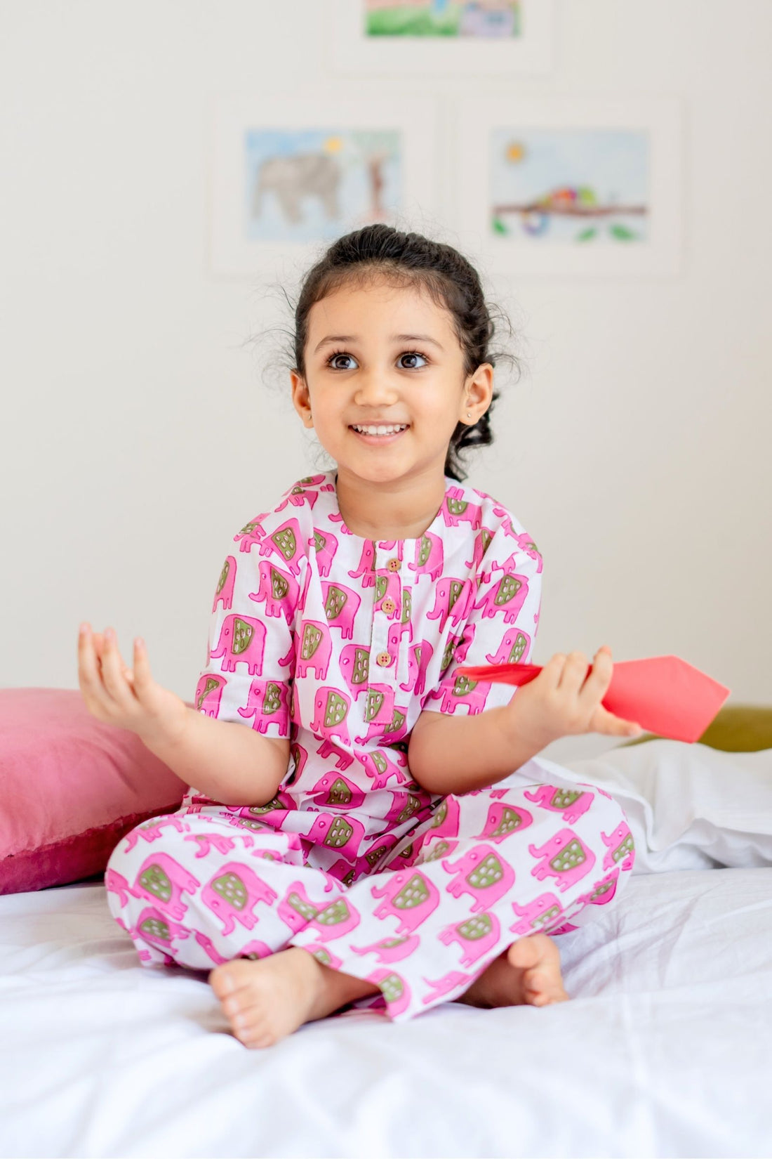 Pink Elephant Girls Night Suit Set