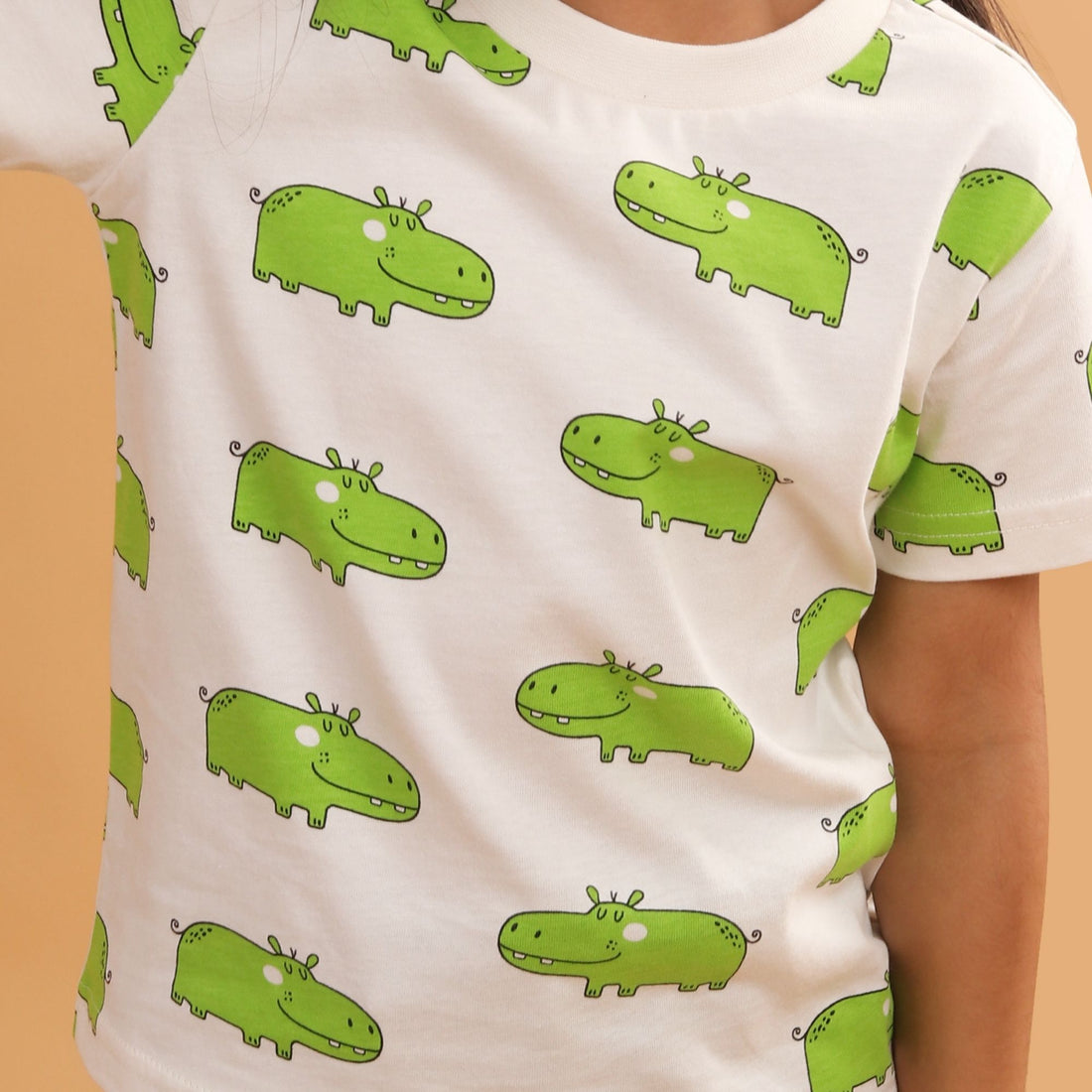 Girl Hippo Print Short Sleeve Cotton T-Shirt & Shorts Set