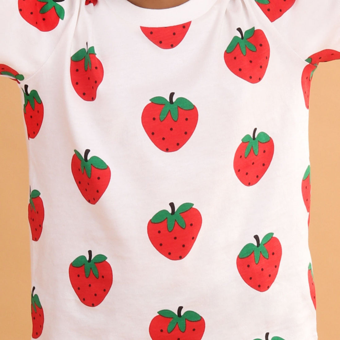 Girl Strawberry Print Short Sleeve Cotton T-Shirt & Shorts Set