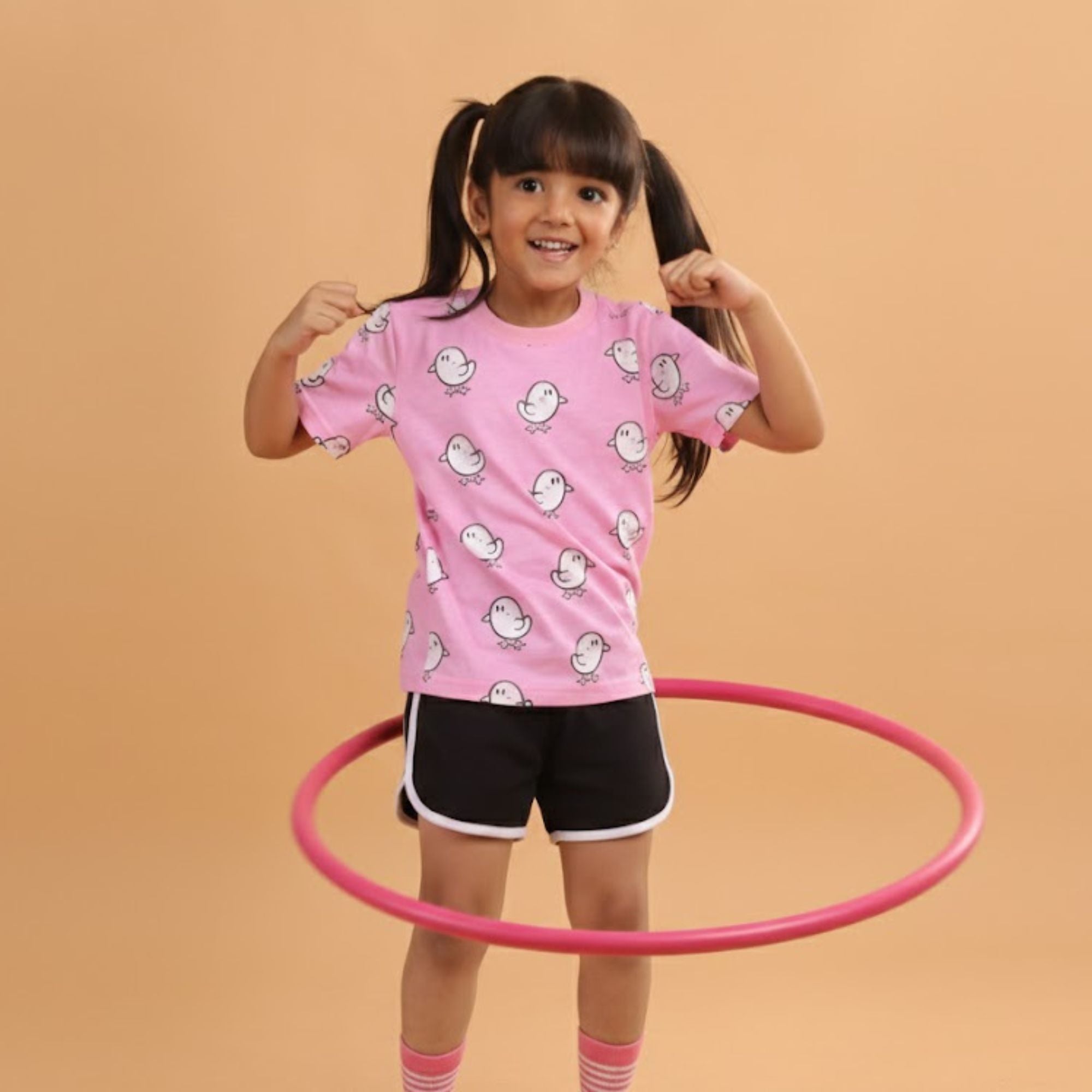 Girl Duck Print Short Sleeve Cotton T-Shirt & Shorts Set