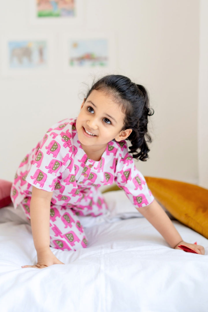 Pink Elephant Girls Night Suit Set