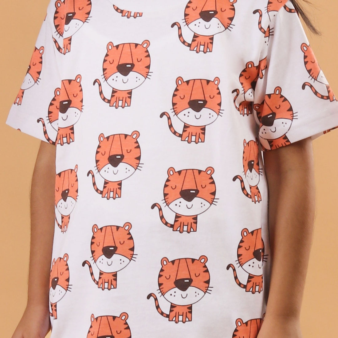 Girl Tiger Print Short Sleeve Cotton T-Shirt & Shorts Set