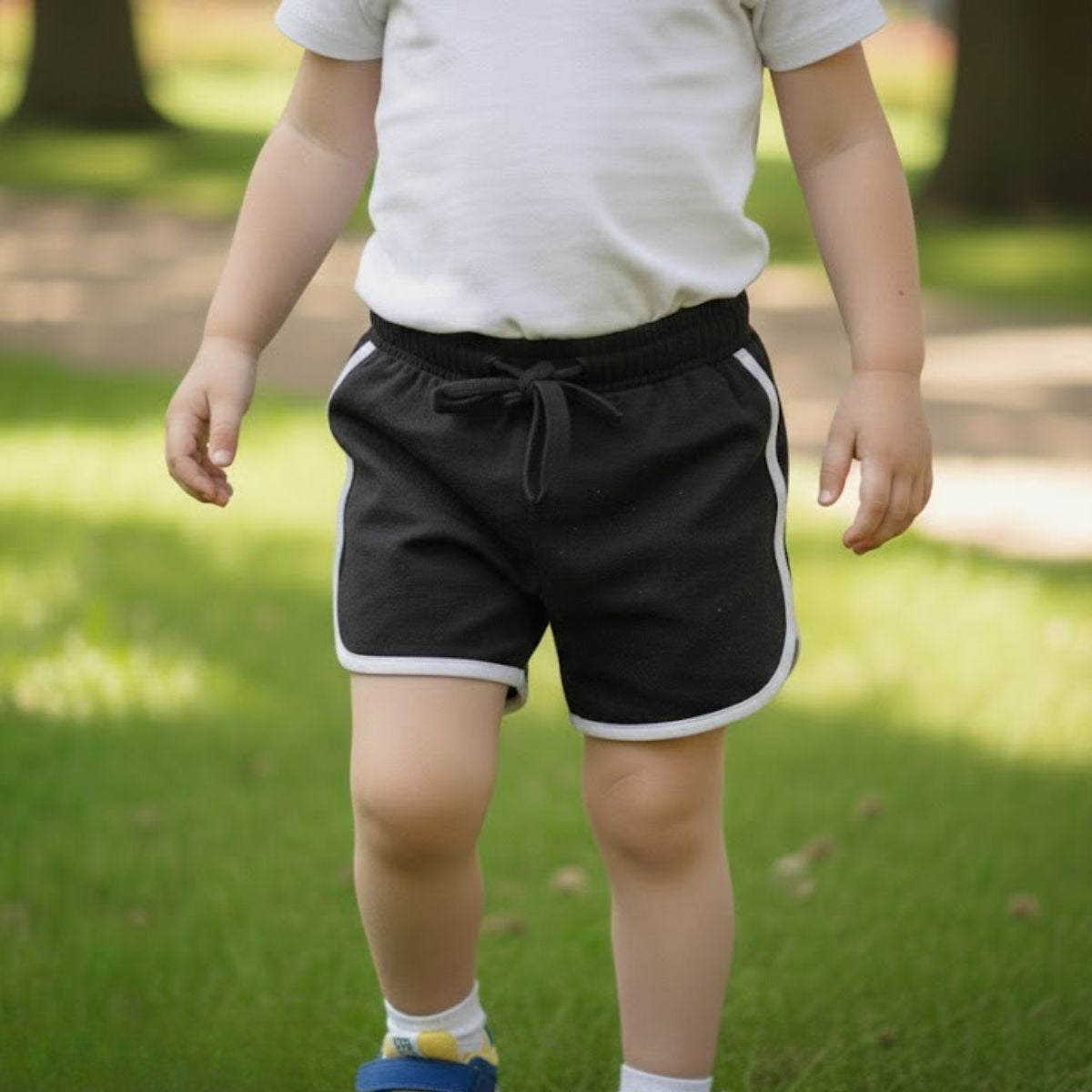 Black Contrast Trim Cotton Jersey Shorts