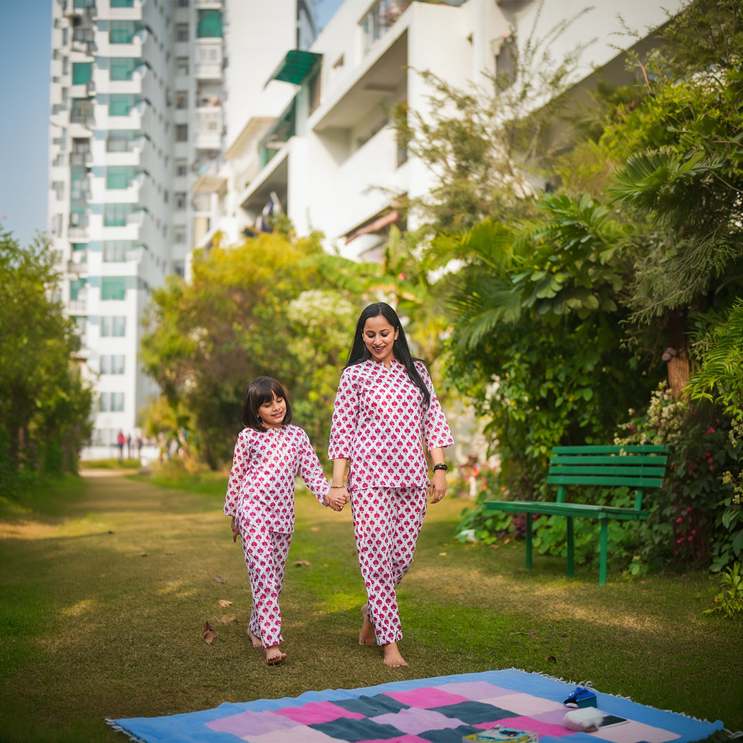 Pink Floral Mom & Kids Twinning Set
