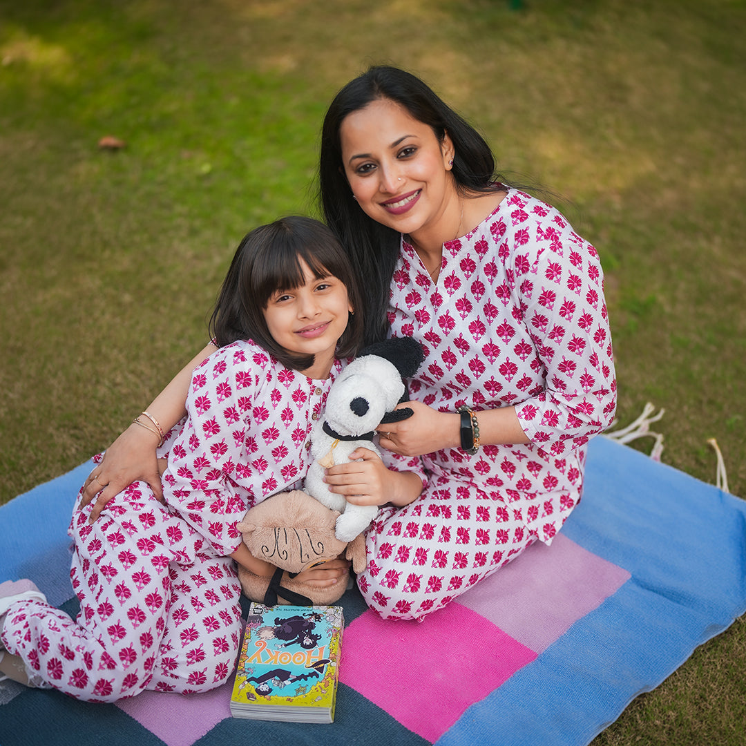 Pink Floral Mom & Kids Twinning Set