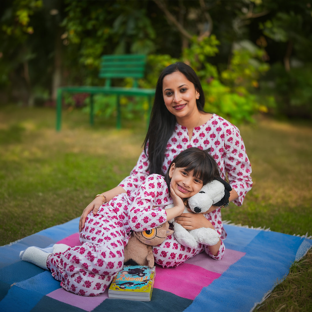 Pink Floral Mom & Kids Twinning Set