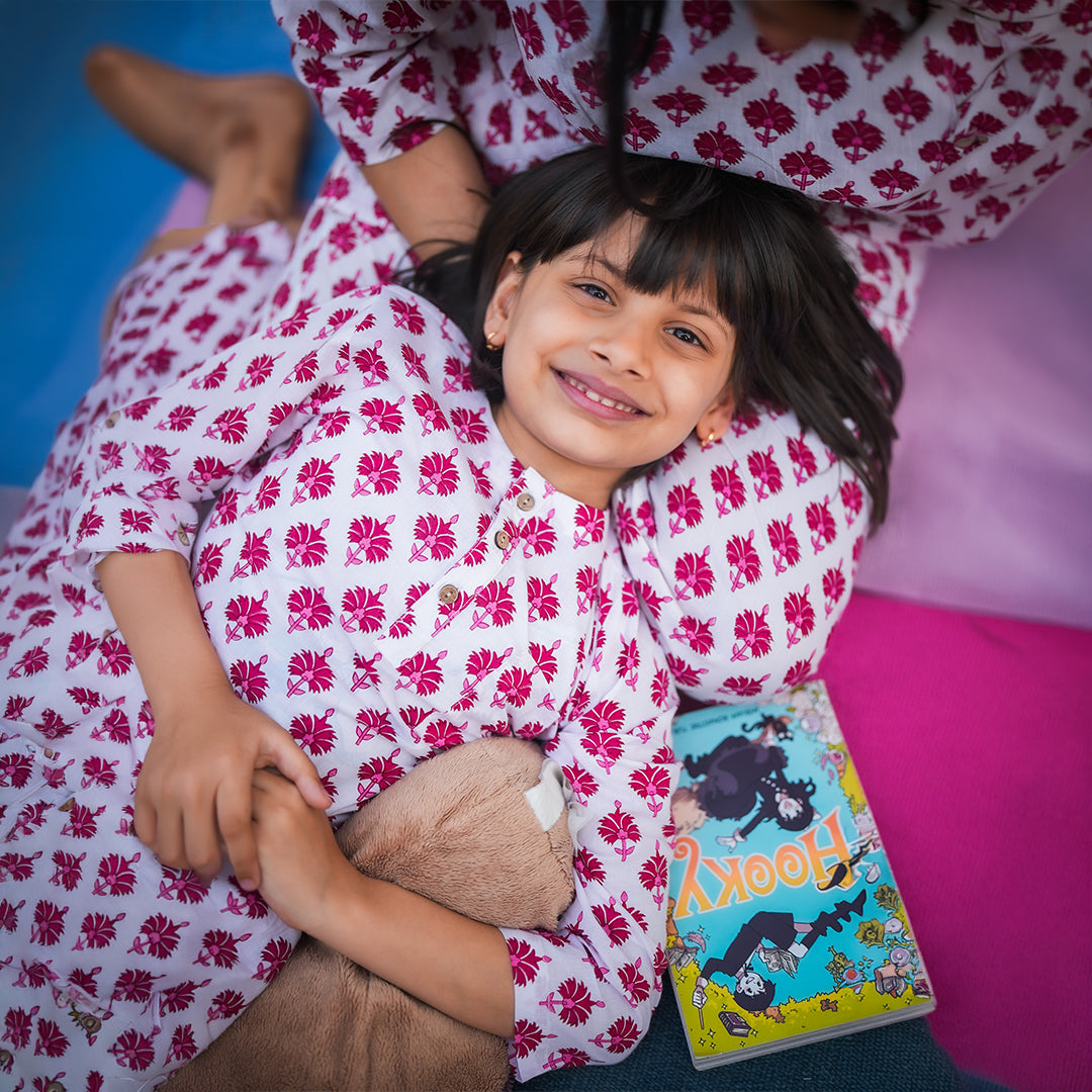 Pink Floral Mom & Kids Twinning Set