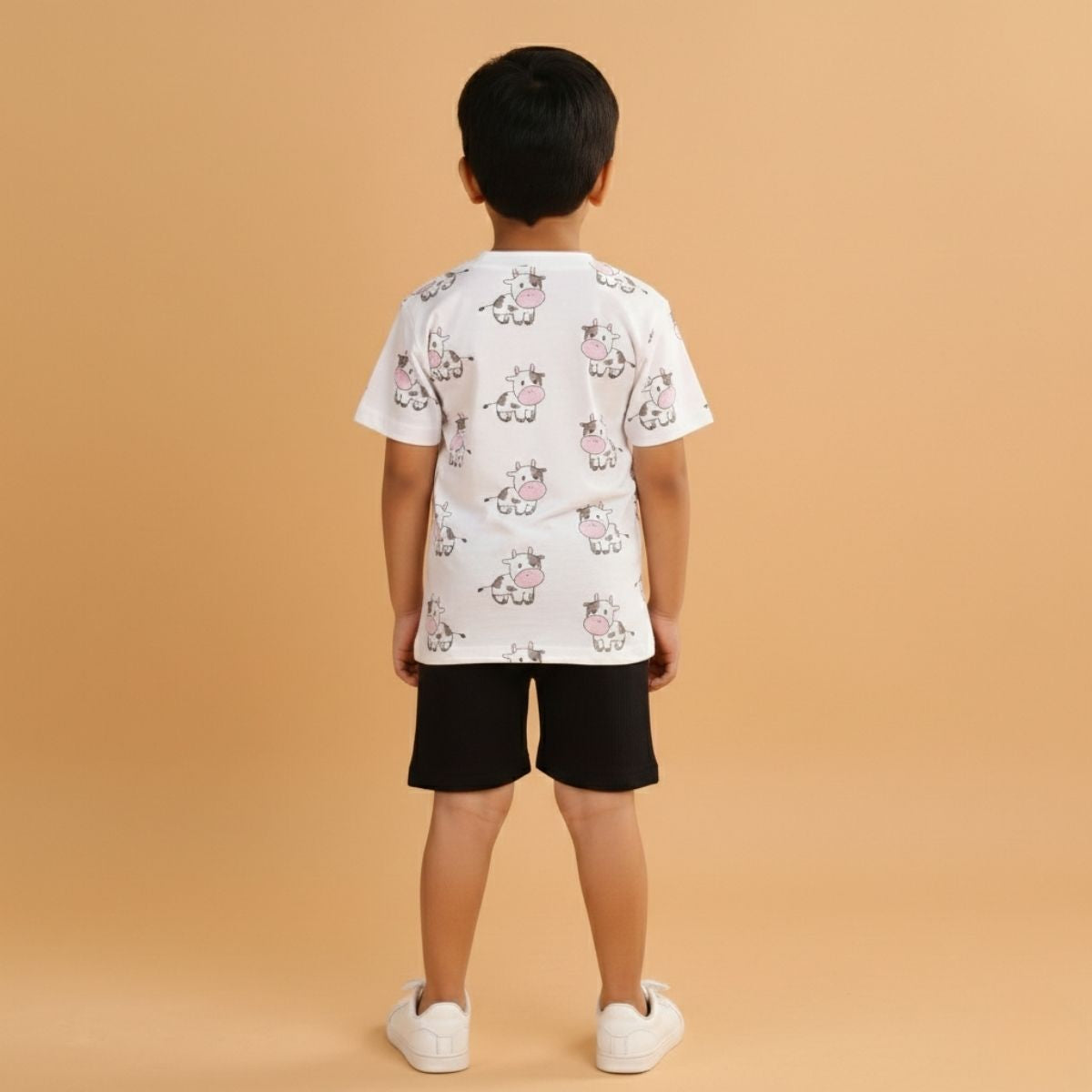 Boy Cow Print Short Sleeve Cotton T-Shirt & Shorts Set