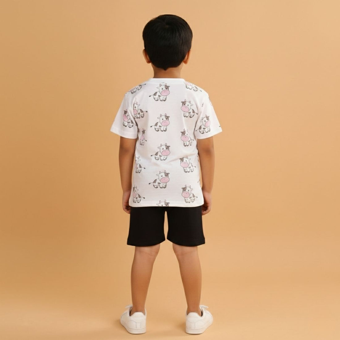 Boy Cow Print Short Sleeve Cotton T-Shirt & Shorts Set