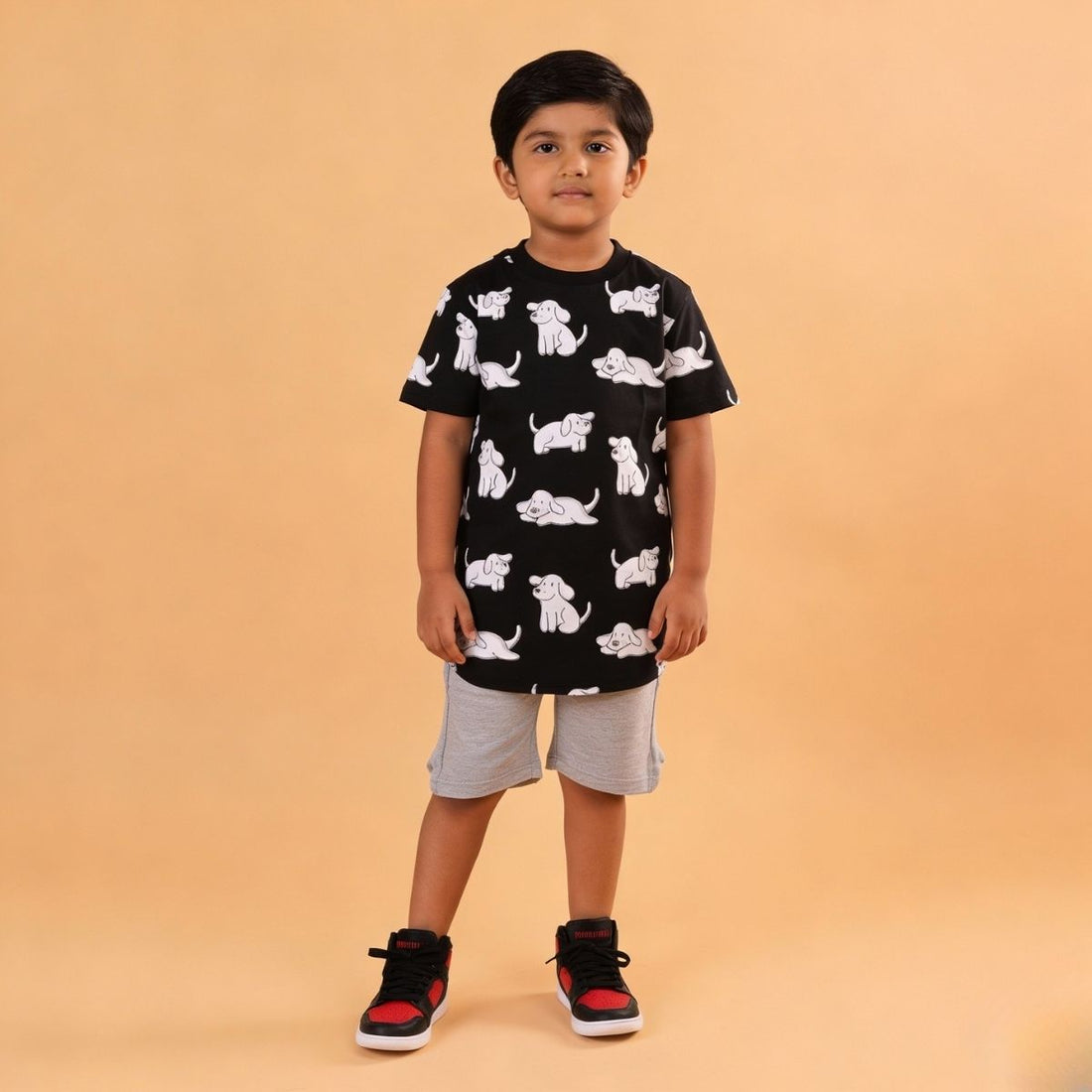 Boy Dog Print Short Sleeve Cotton T-Shirt & Shorts Set