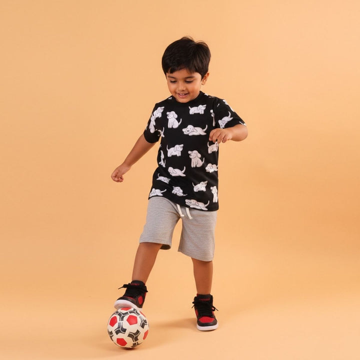 Boy Dog Print Short Sleeve Cotton T-Shirt & Shorts Set
