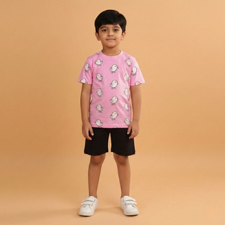 Boy Duck Print Short Sleeve Cotton T-Shirt & Shorts Set