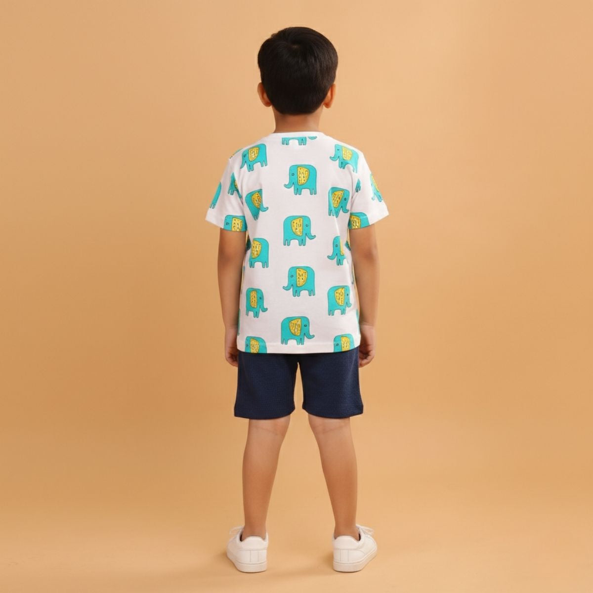 Boy Elephant Print Short Sleeve Cotton T-Shirt & Shorts Set