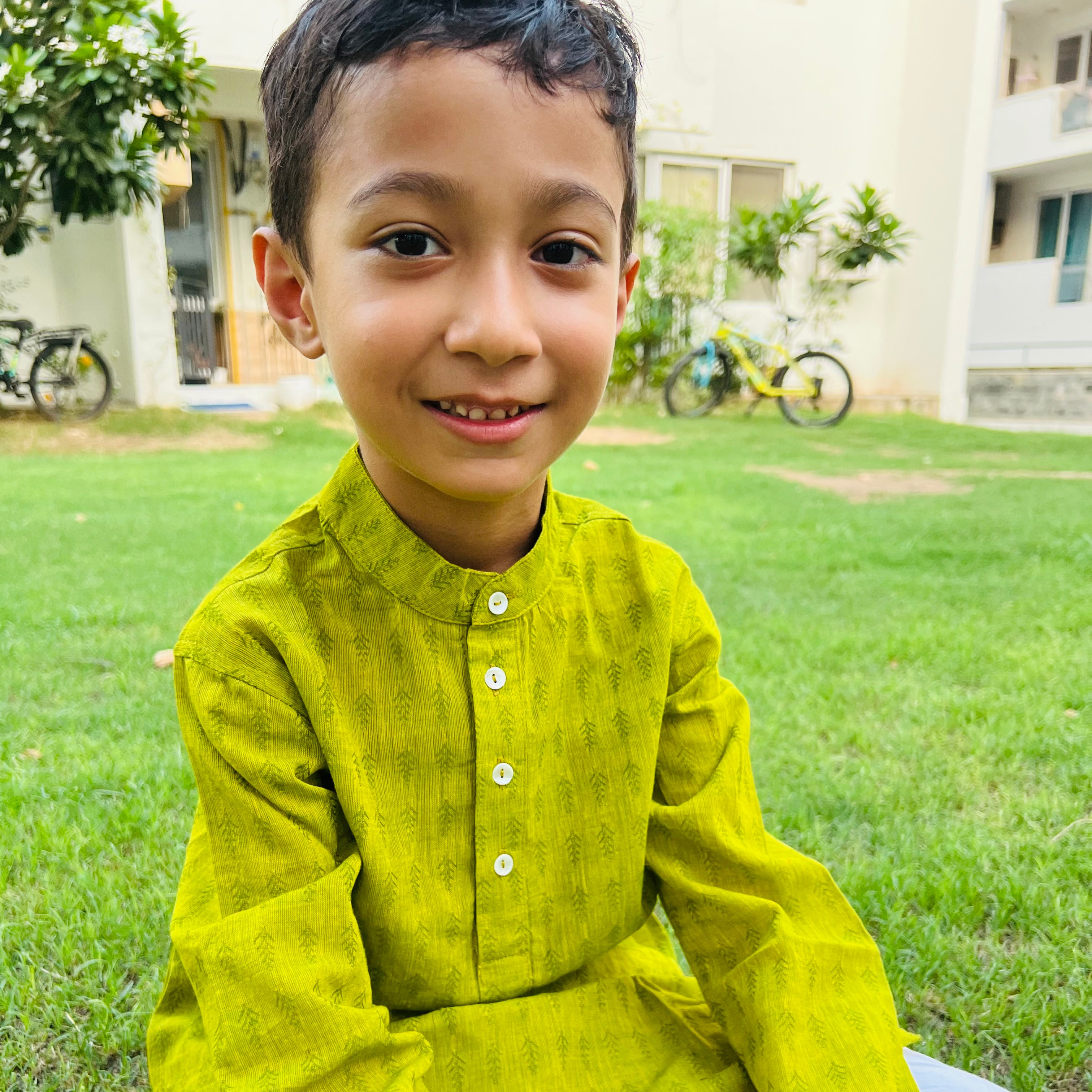 Green Cotton Dobby Kurta