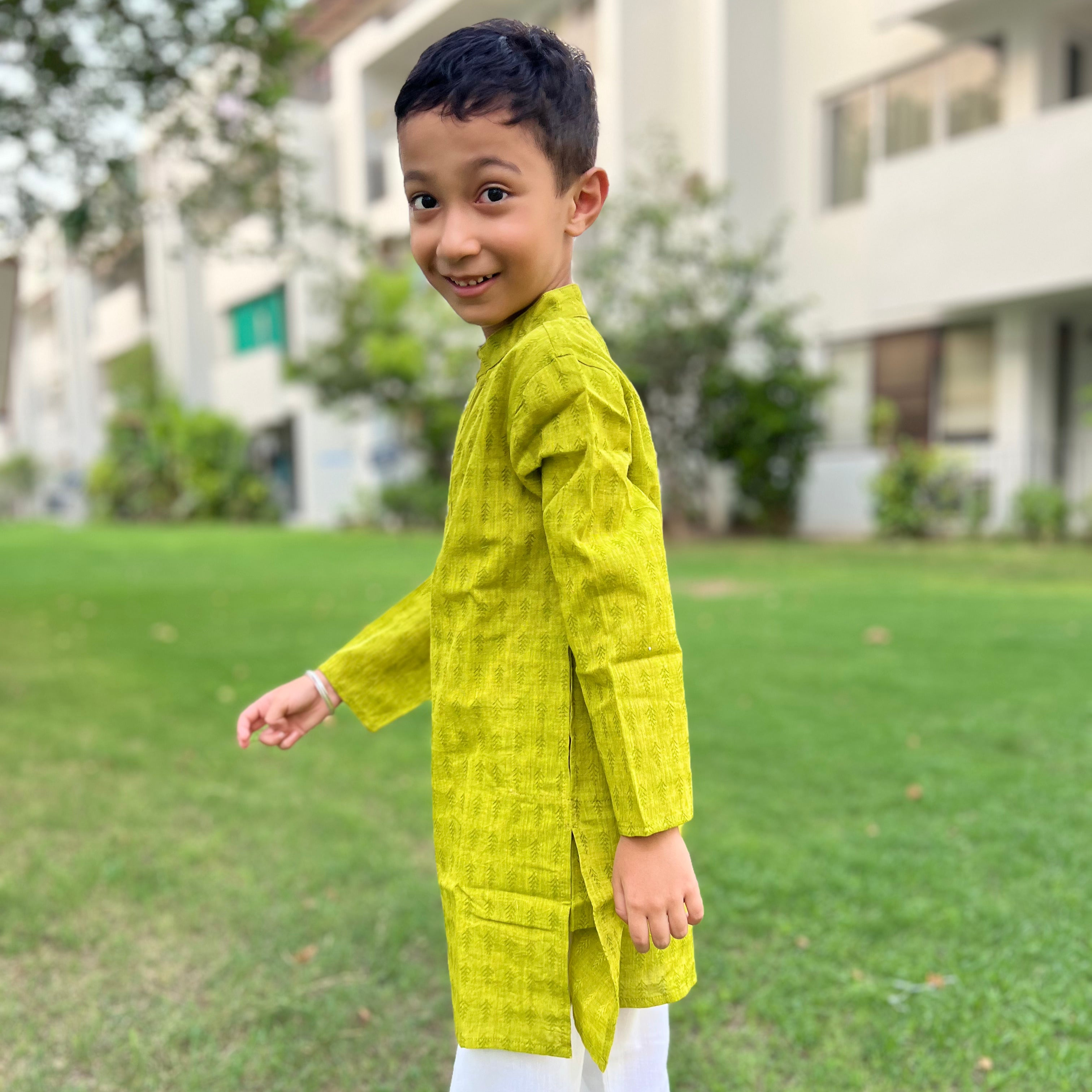 Green Cotton Dobby Kurta