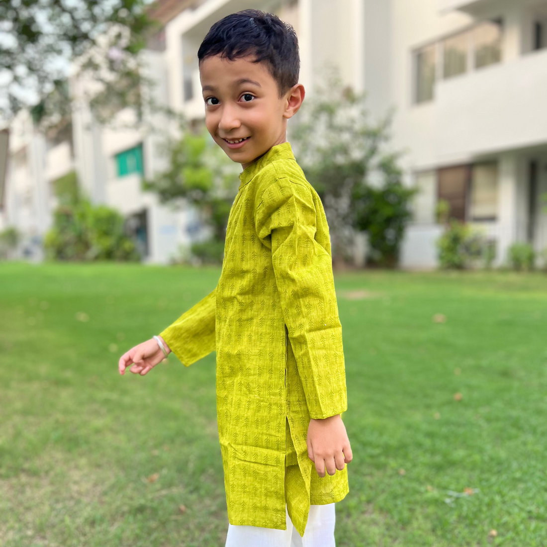 Green Cotton Dobby Kurta