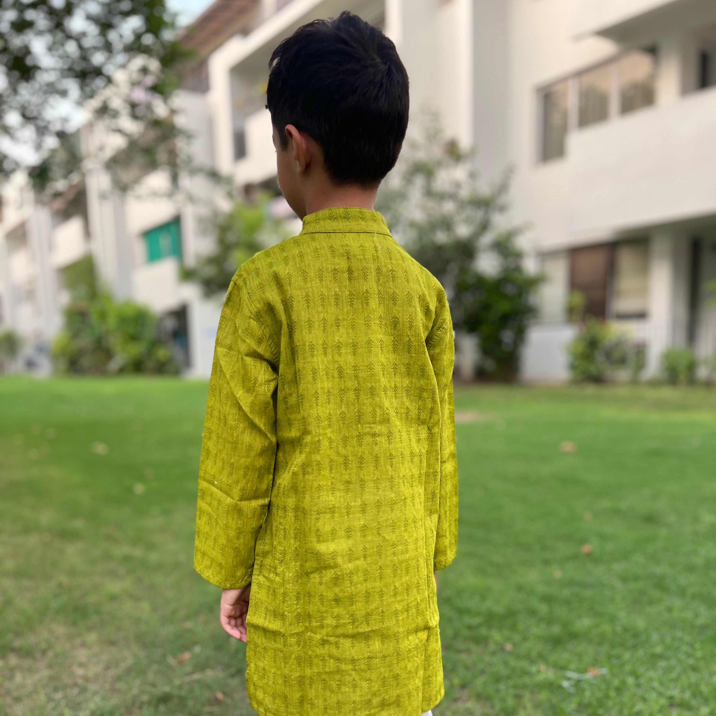 Green Cotton Dobby Kurta