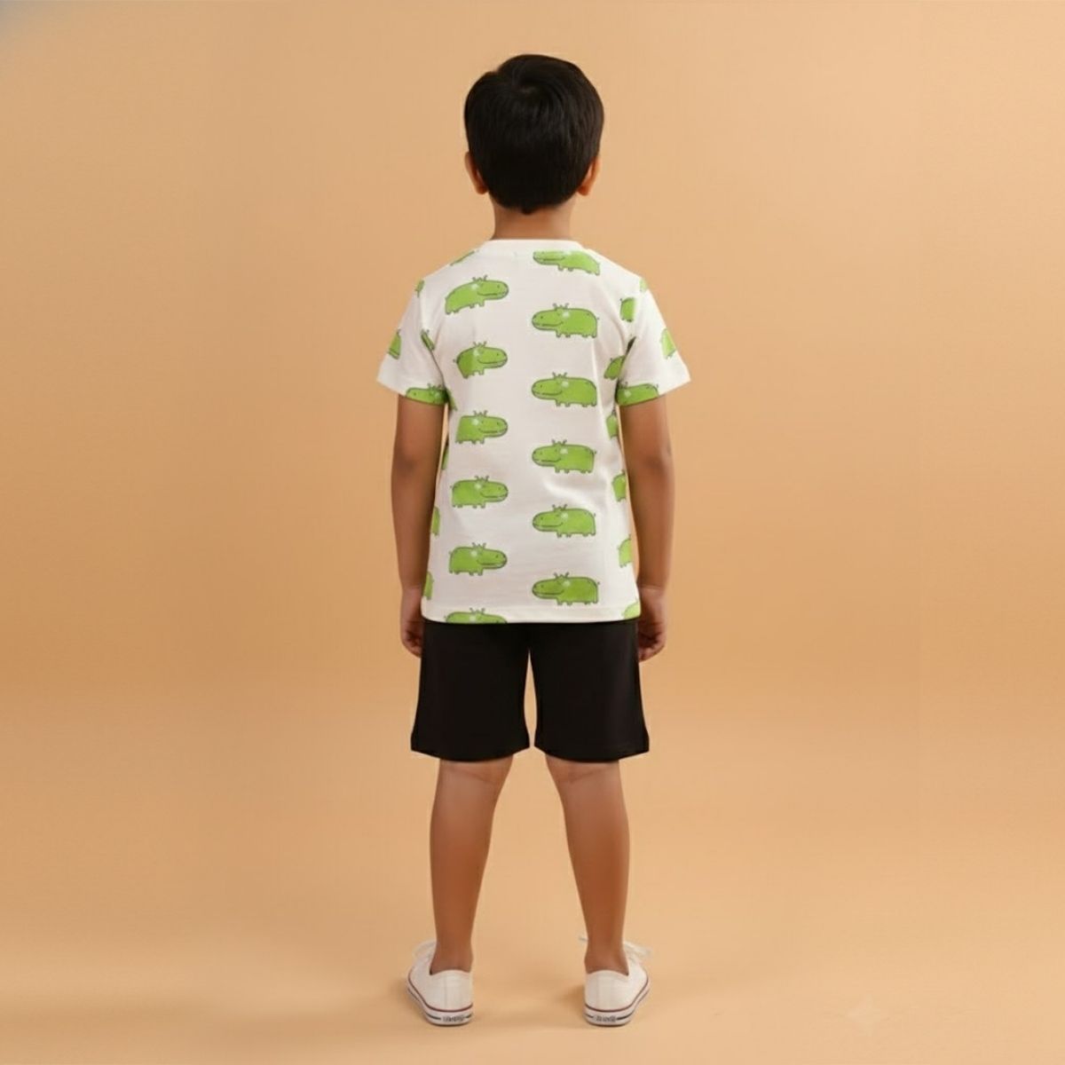 Boy Hippo Print Short Sleeve Cotton T-Shirt & Shorts Set