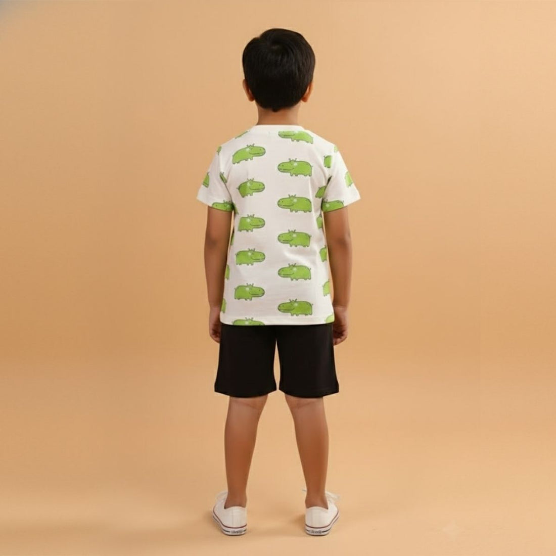Boy Hippo Print Short Sleeve Cotton T-Shirt & Shorts Set