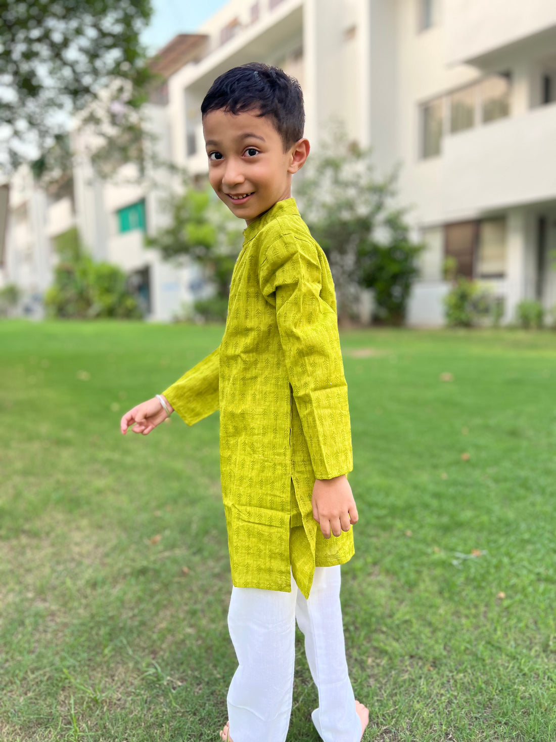 Green Cotton Dobby Kurta