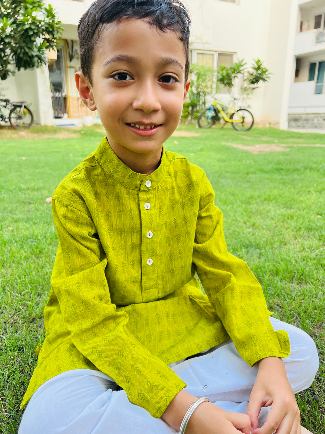 Green Cotton Dobby Kurta