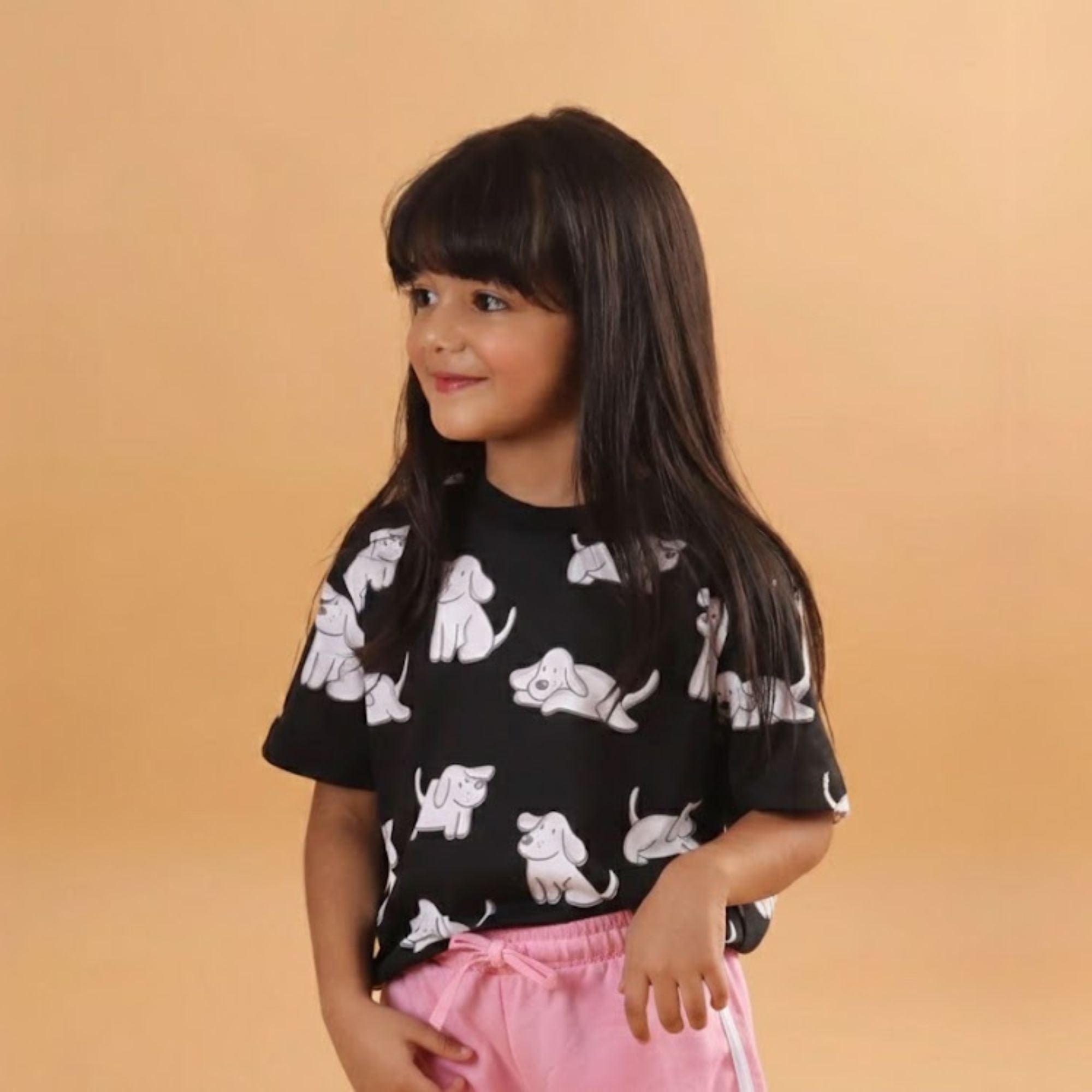 Girl Dog Print Short Sleeve Cotton T-Shirt & Shorts Set