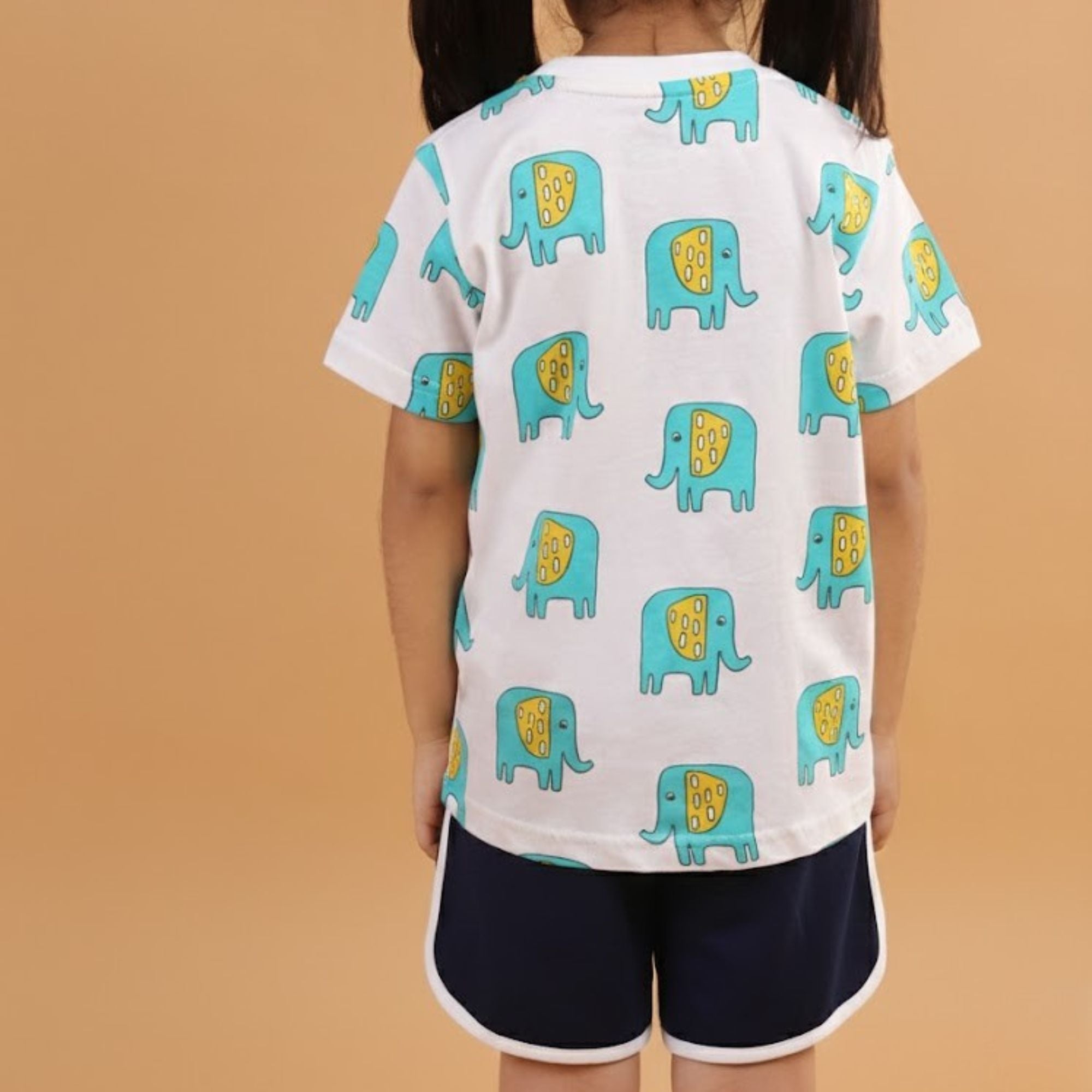 Girl Elephant Print Short Sleeve Cotton T-Shirt & Shorts Set